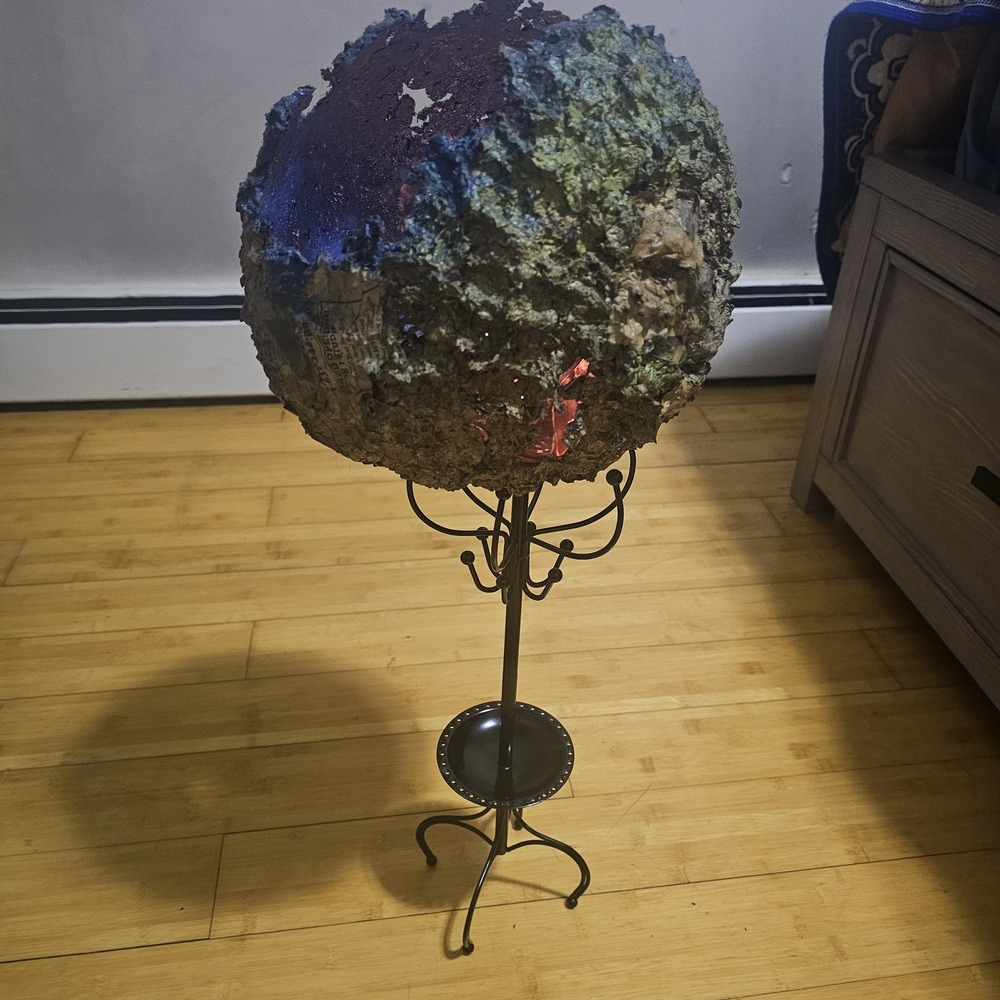 Artisan Paper Mâché Globe Candle Sculpture w/ Iron Stand